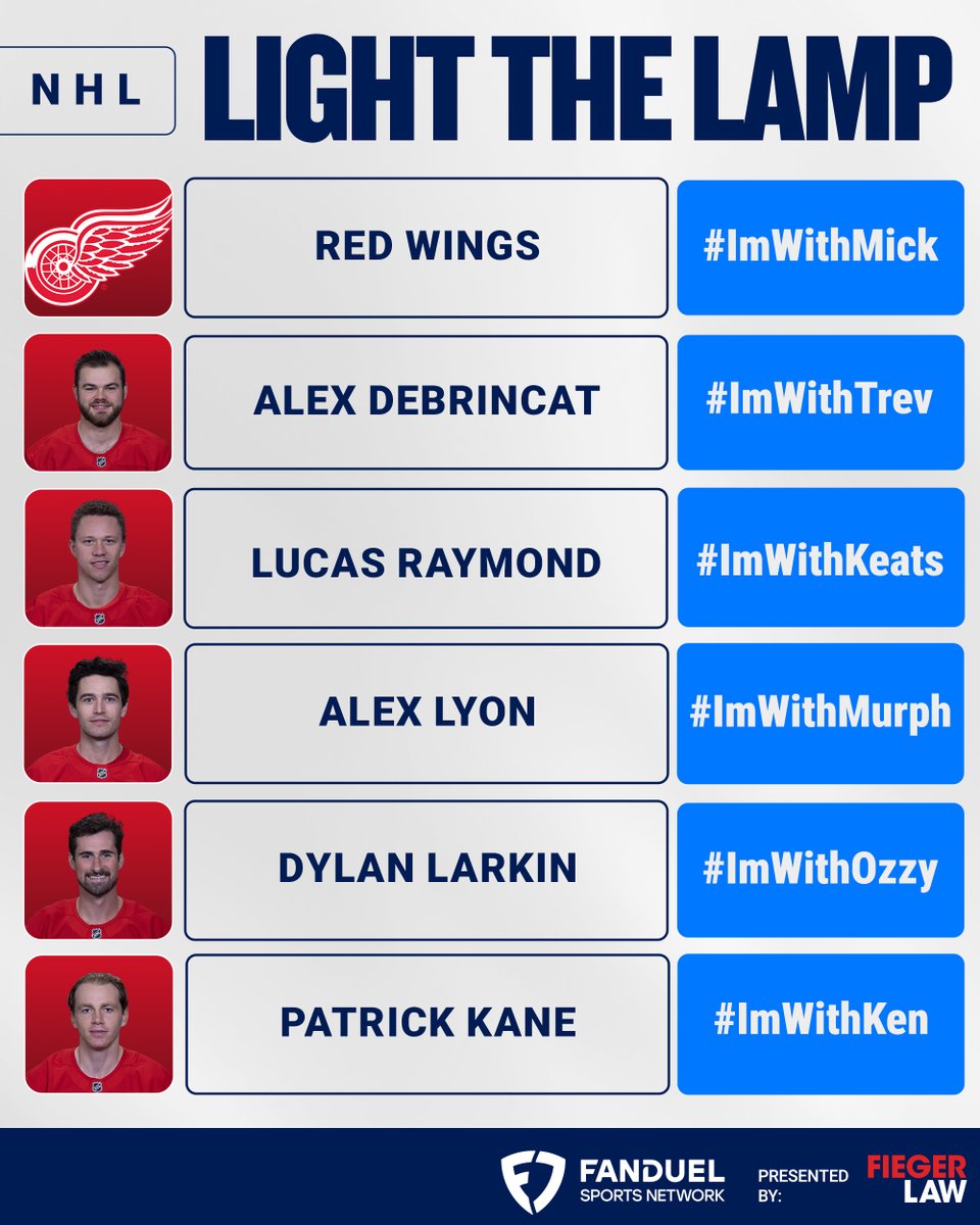 FanDuelSN_DET's tweet photo. It's time for @FiegerLaw Light the Lamp 🚨
Share your pick with us using #IMWITH and we will reveal the winner after the game!
#LGRW https://t.co/myOdsjI8fI
