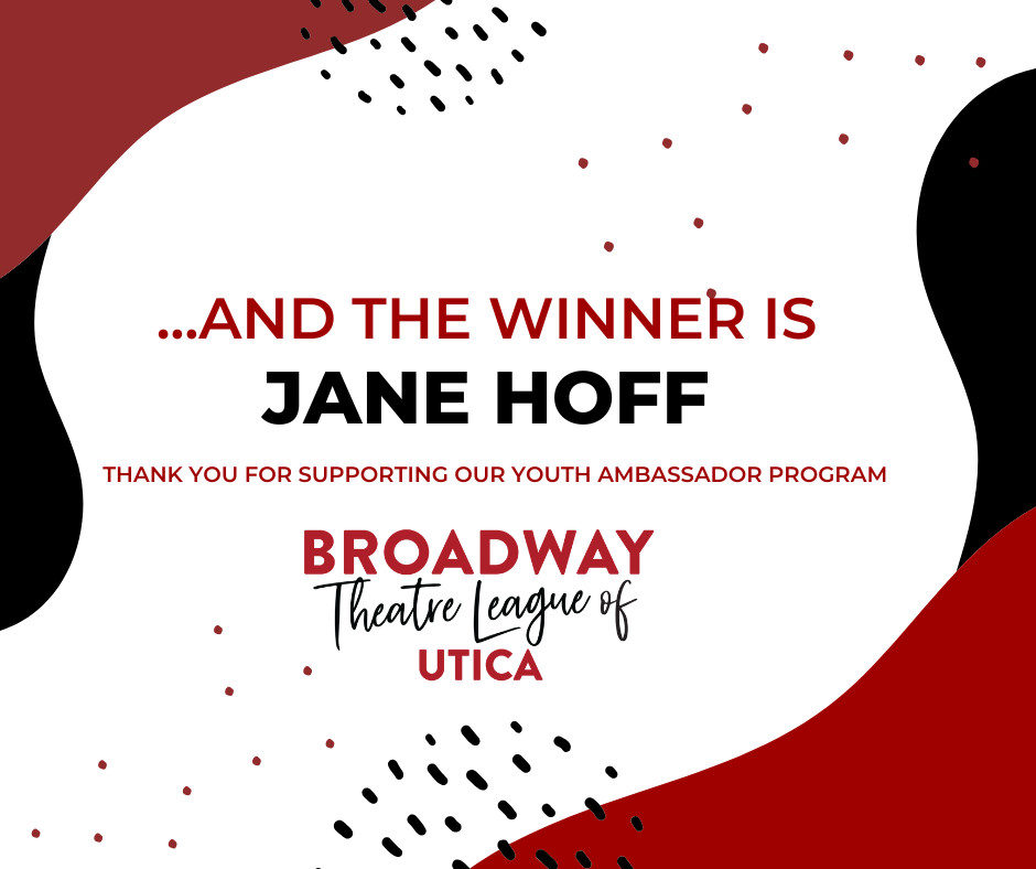 🎉Congrats to Jane Hoff who is todays lucky winner of our YAP raffle. She has won two tickets for our NYC Bus Trip on April 5th. We appreciate your continued support of our Youth Program and the arts! 🎭