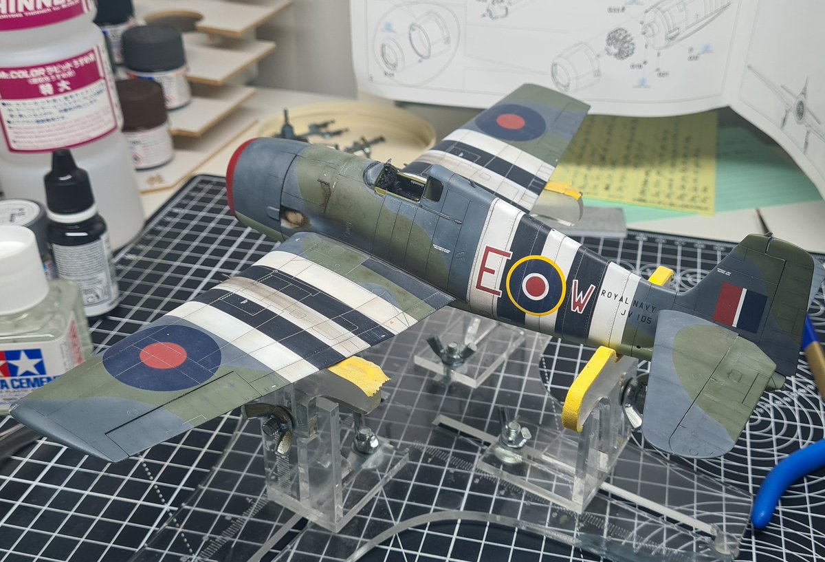 Point50PB's tweet photo. Last in progress update. I'll be finishing this in the next couple of days, finally. Really happy with the weathering and particularly the exhaust stains. I hope that I've done the war weary Hellcats of the FAA justice #jffcat https://t.co/jVP83jOoCY