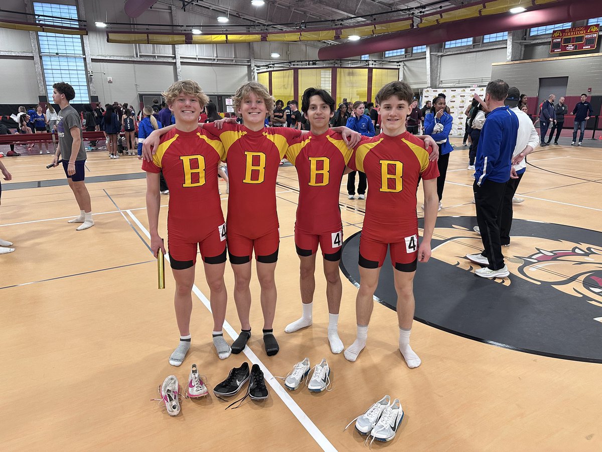 Congrats to Polaski, Polaski, Guiry, and Shillair for breaking the Frosh/Soph 4x800 Indoor Record!!!!