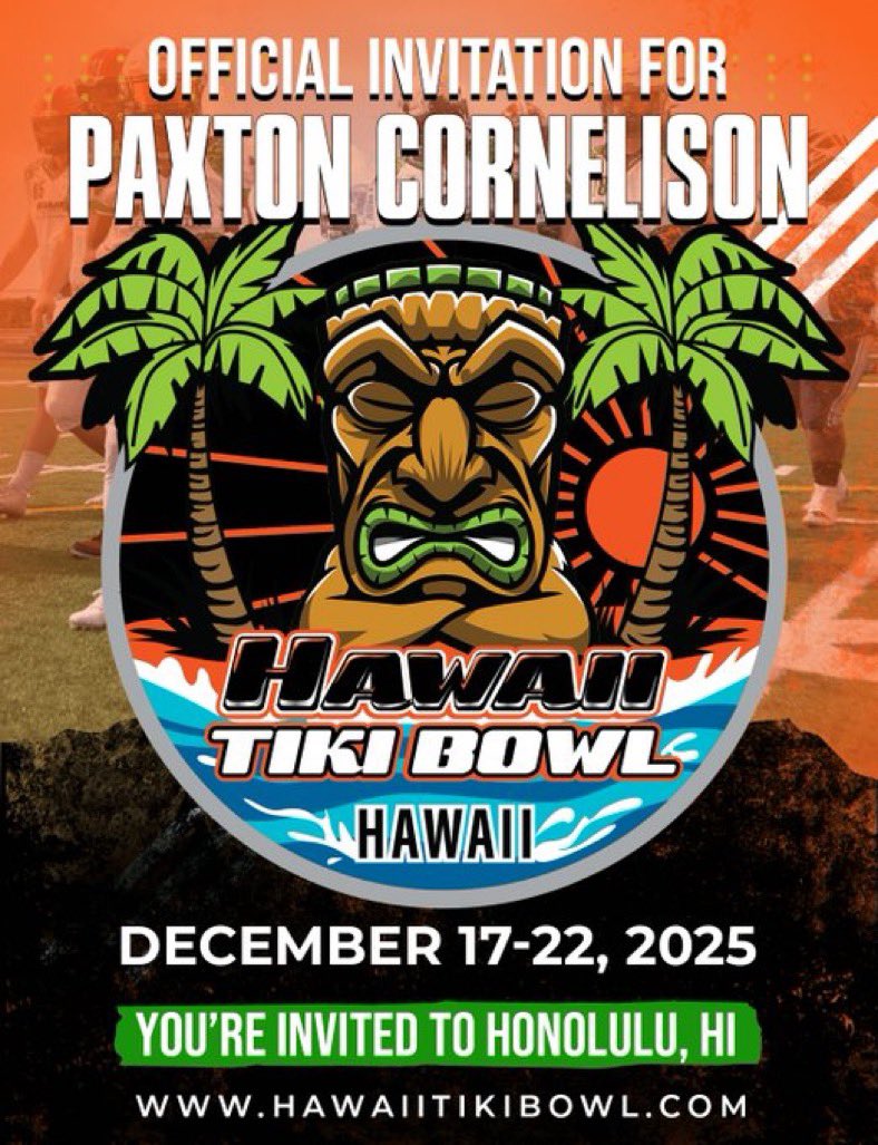 Humbled to receive an invite to <a href="/HawaiiTikiBowl/">Hawaii Tiki Bowl</a> <a href="/FillippSAU/">Vince Fillipp</a> Thank you! 
<a href="/CoachJeff_CMS/">Tavaris Jeffries</a> <a href="/CMSTrainingLLC/">CMSTraining, LLC</a> <a href="/blane_ellis/">Blane Ellis</a> <a href="/CoachTank78/">Frank Mullen</a>