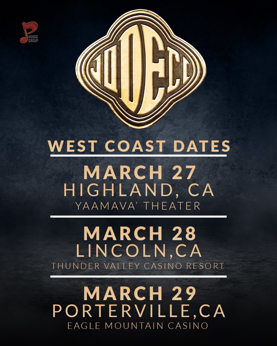 Jodeci (@jodeci) on Twitter photo West Coast, let’s go!🔥 See y’all this week.
#JODECI <a href="/KCiHailey/">K-Ci Hailey</a> <a href="/MrDalvin/">MR. DALVIN (Jodeci)</a>
#JoJo #DevanteSwing <a href="/PMusicGroup/">P Music Group</a>
📍<a href="/Yaamava/">Yaamava' Resort & Casino</a> Thurs March 27
📍<a href="/Thunder_Valley/">Thunder Valley Casino Resort</a> Fri March 28
📍<a href="/EagleMtnCasino/">EagleMountainCasino</a> Sat March 29
Jodeci.com West Coast, let’s go!🔥 See y’all this week.
#JODECI <a href="/KCiHailey/">K-Ci Hailey</a> <a href="/MrDalvin/">MR. DALVIN (Jodeci)</a>
#JoJo #DevanteSwing <a href="/PMusicGroup/">P Music Group</a>
📍<a href="/Yaamava/">Yaamava' Resort & Casino</a> Thurs March 27
📍<a href="/Thunder_Valley/">Thunder Valley Casino Resort</a> Fri March 28
📍<a href="/EagleMtnCasino/">EagleMountainCasino</a> Sat March 29
Jodeci.com