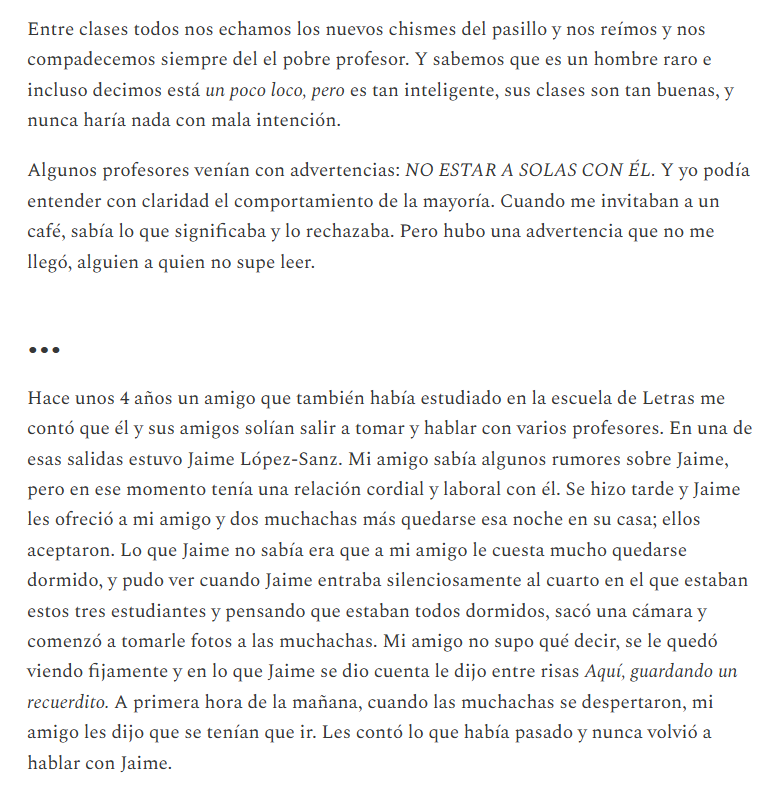 LuisCarlos's tweet photo. Este texto se titula: "Mi experiencia de abuso sexual en la escuela de Letras de la UCV. El modus operandi de Jaime López-Sanz".
Fue publicado ayer. Lo pueden revisar.
https://t.co/yI34Z3Qck3 https://t.co/8EPoopYANW