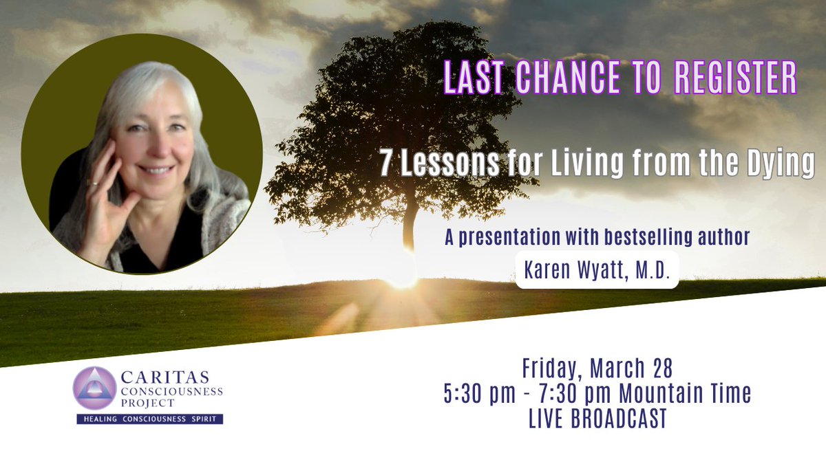 Lessons for Living from the Dying a presentation with Dr. Karen Wyatt Friday, March 28 | 5:30 – 7:30 pm Mountain Time Register here to attend: caritascenter.org/events/mar-28-…
#endoflifecare #griefsupport #deathpositive #innertransformation #selfawareness #livefully #Suffering #love