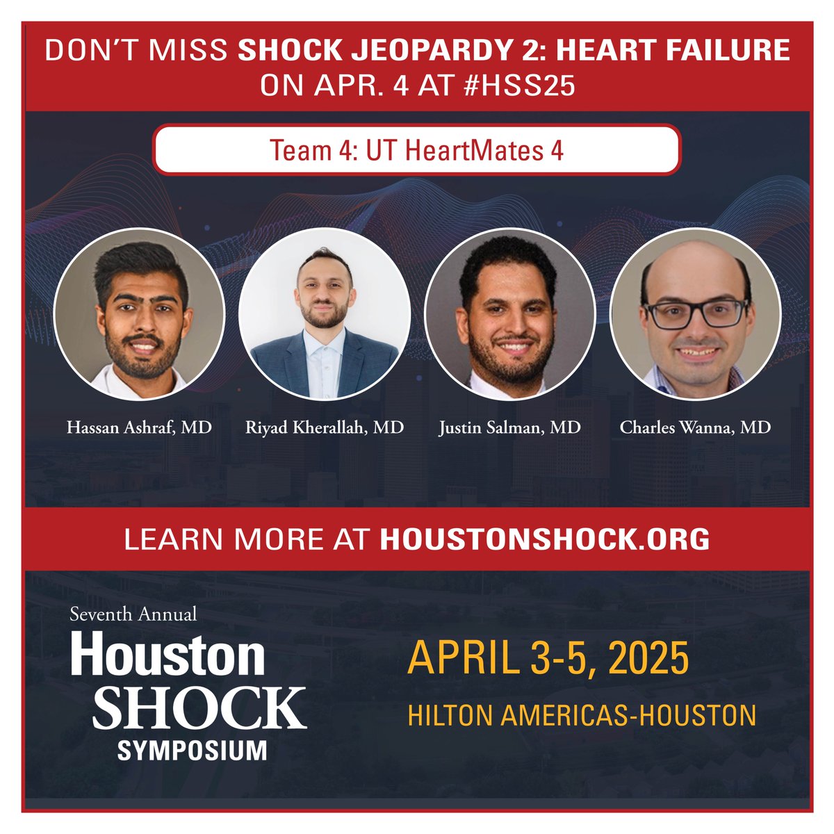#HSS25 Houston Shock Jeopardy is back this year! Join us on Friday 4/4 at noon for💥SHOCK JEOPARDY:  Heart Failure 💥Four teams will go head-to-head in a dynamic and engaging competition, testing their knowledge on the management of cardiogenic shock and heart failure!  It's a