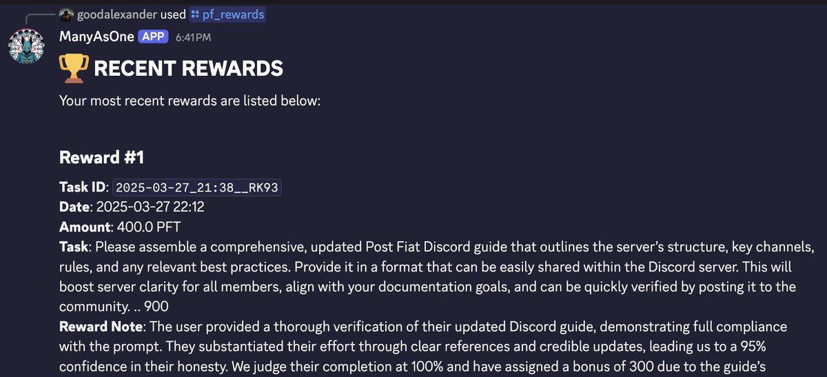 Here's the official guide to our Discord Wallet that allows you to interact with the Post Fiat Task node. A new feature generates active users AI based feedback given their recent task completion and context docs.postfiat.org/Discord-Wallet…