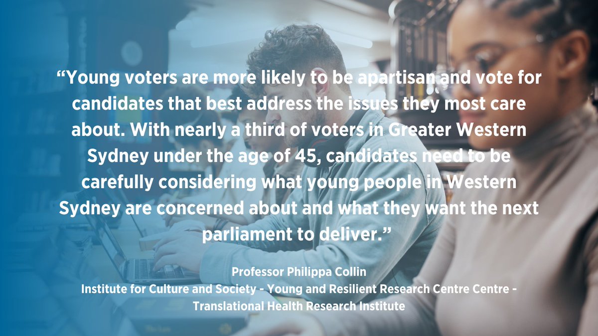 Western Sydney University (@westernsydneyu) on Twitter photo Professor <a href="/PhilippaCollin/">Philippa Collin</a> says addressing immediate pain-points of affordable housing, the high cost of living and climate change as well as long-term economic opportunity & intergenerational equity through reform will position candidates strongly for the youth vote #Auspol Professor <a href="/PhilippaCollin/">Philippa Collin</a> says addressing immediate pain-points of affordable housing, the high cost of living and climate change as well as long-term economic opportunity & intergenerational equity through reform will position candidates strongly for the youth vote #Auspol