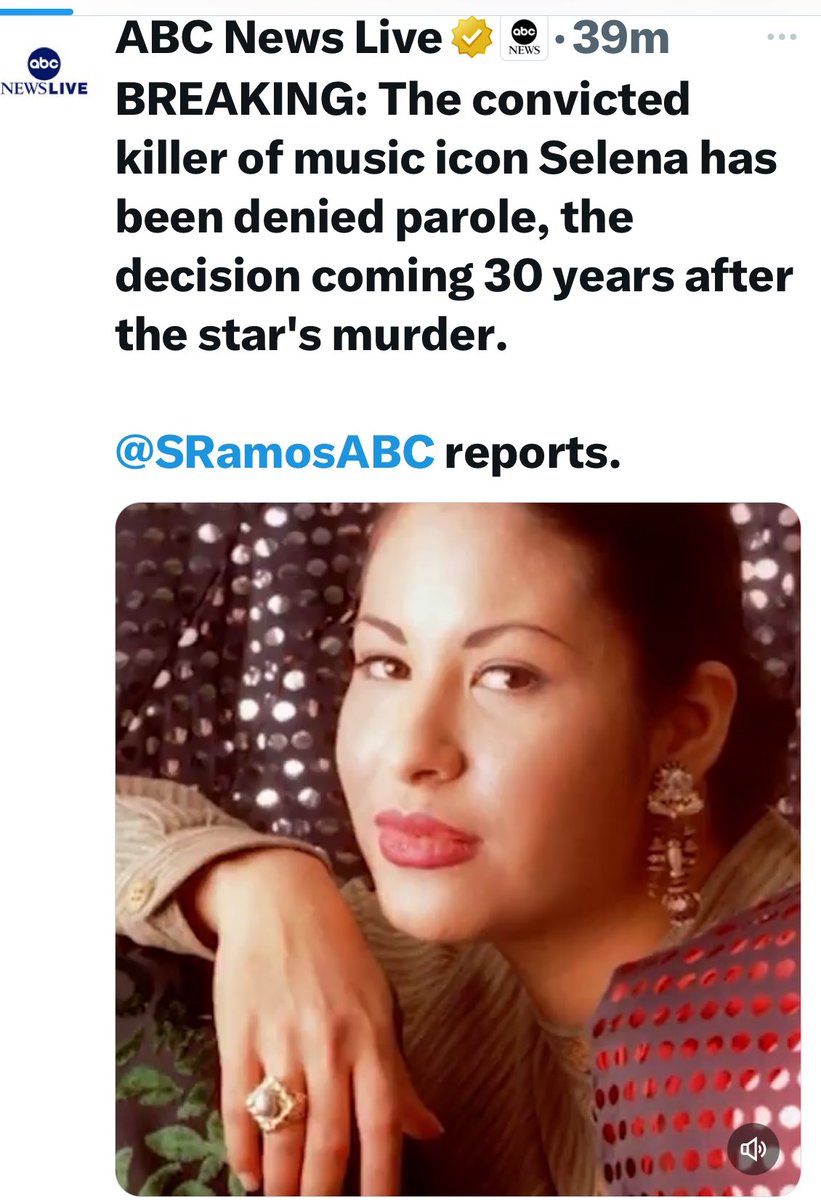 #JusticeServed -  #RestInPeace Texas board denies parole for Yolanda Saldívar, who was convicted of killing #Tejano music icon #Selena in 1995.