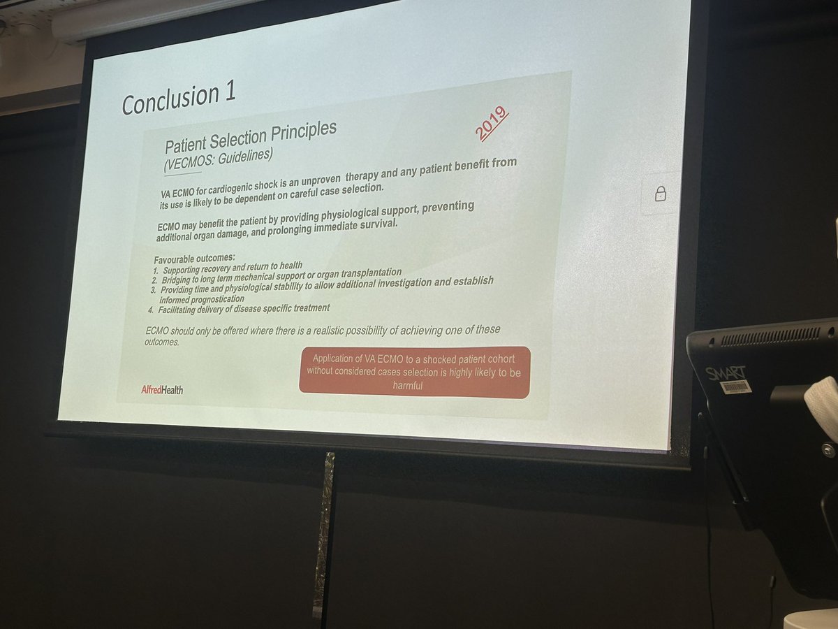 Prof Vin Pellegrino speaking about use of ECMo for cardiogenic shock- careful case selection!