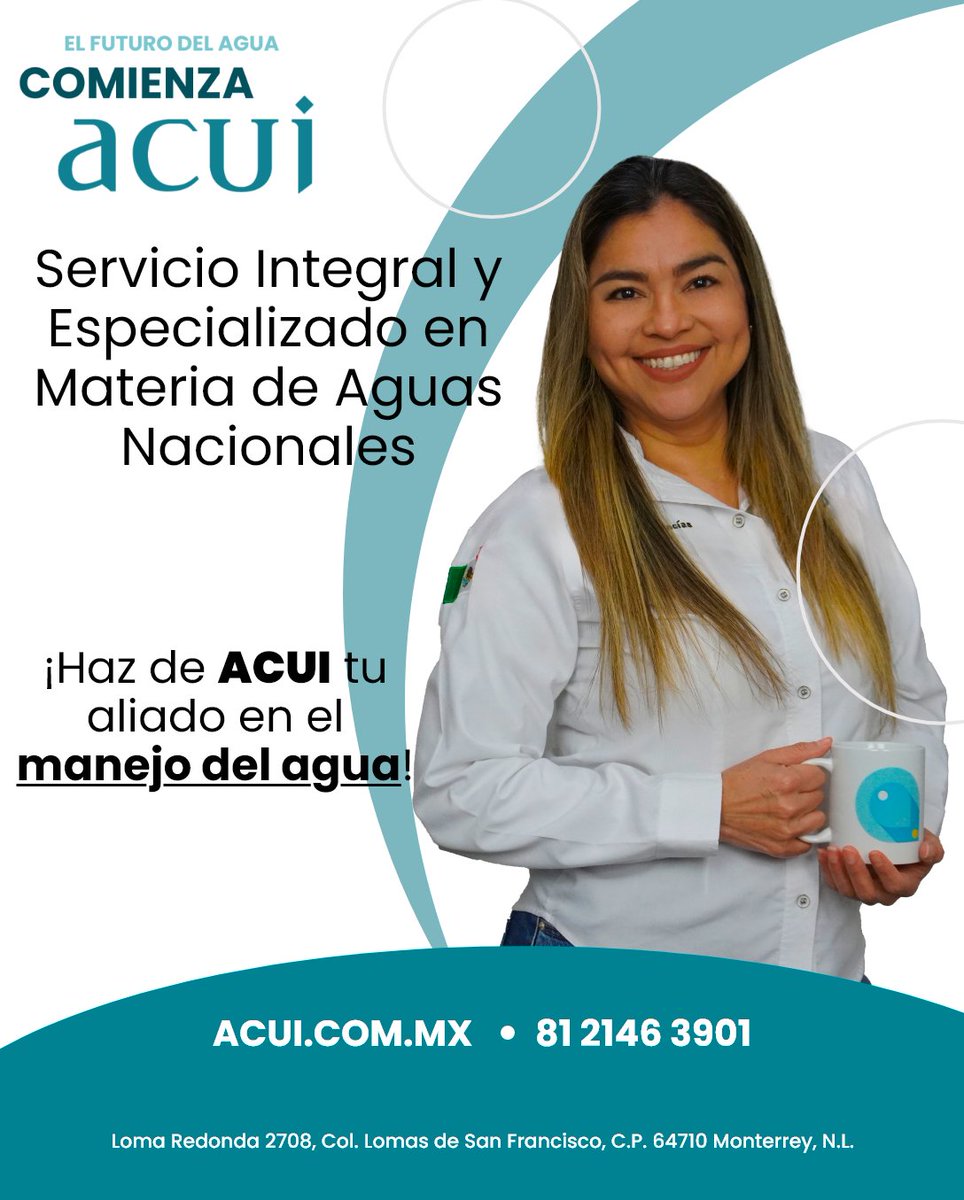 AcuiMx's tweet image. 📷&quot;El futuro del Agua Comienza ACUI&quot; 📷
&quot;📷 En ACUI ofrecemos un servicio integral y especializado en materia de Aguas Nacionales. Desde la gestión de trámites ante CONAGUA hasta soluciones técnicas avanzadas como análisis de calidad del agua#ServiciosHídricos #ACUI&quot;