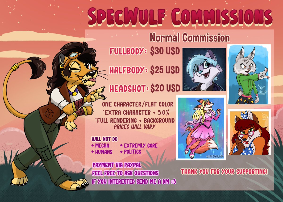 Spec_wulf's tweet image. ✨Open Commissions! ✨
Hi! I'm opening commissions,
Are interested you? my DMs are open. 📩
Is there a specific style you would like? Feel free to check out my social media and let me know. linktr.ee/SpecWulf
If you reshared, I'll be highly grateful. 💖
#opencommission