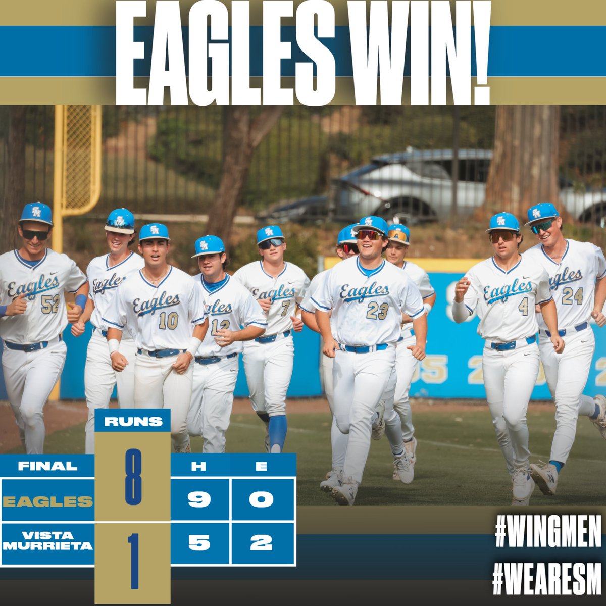 SMCHSBaseball (@smchsbaseball) on Twitter photo Eagles Win! ๐ฆ
W- #brennanbauer 6.0 IP/ 1 R
#warrengravelyiv 1-3/ HR/ 3 RBI
#blakeankrum 2-3/ 1 RBI
#gavinspiridonoff 2-3/ 2B / 1 RBI
#carterenoch 1-3/ 2B/ 1 RBI
#wingmen #wearesm
<a href="/SMCHSEagles/">SANTA MARGARITA Catholic High School</a> <a href="/SMCHSAthletics/">SMCHS Athletics</a> Eagles Win! ๐ฆ
W- #brennanbauer 6.0 IP/ 1 R
#warrengravelyiv 1-3/ HR/ 3 RBI
#blakeankrum 2-3/ 1 RBI
#gavinspiridonoff 2-3/ 2B / 1 RBI
#carterenoch 1-3/ 2B/ 1 RBI
#wingmen #wearesm
<a href="/SMCHSEagles/">SANTA MARGARITA Catholic High School</a> <a href="/SMCHSAthletics/">SMCHS Athletics</a>