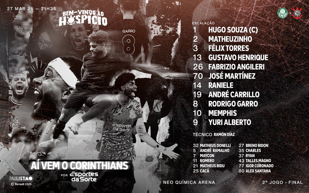 OS 11 ESCOLHIDOS PARA A FINAL! ✍🏽

O TIME DO POVO ESTÁ ESCALADO! 📋

#SCCPxPAL
#VaiCorinthians