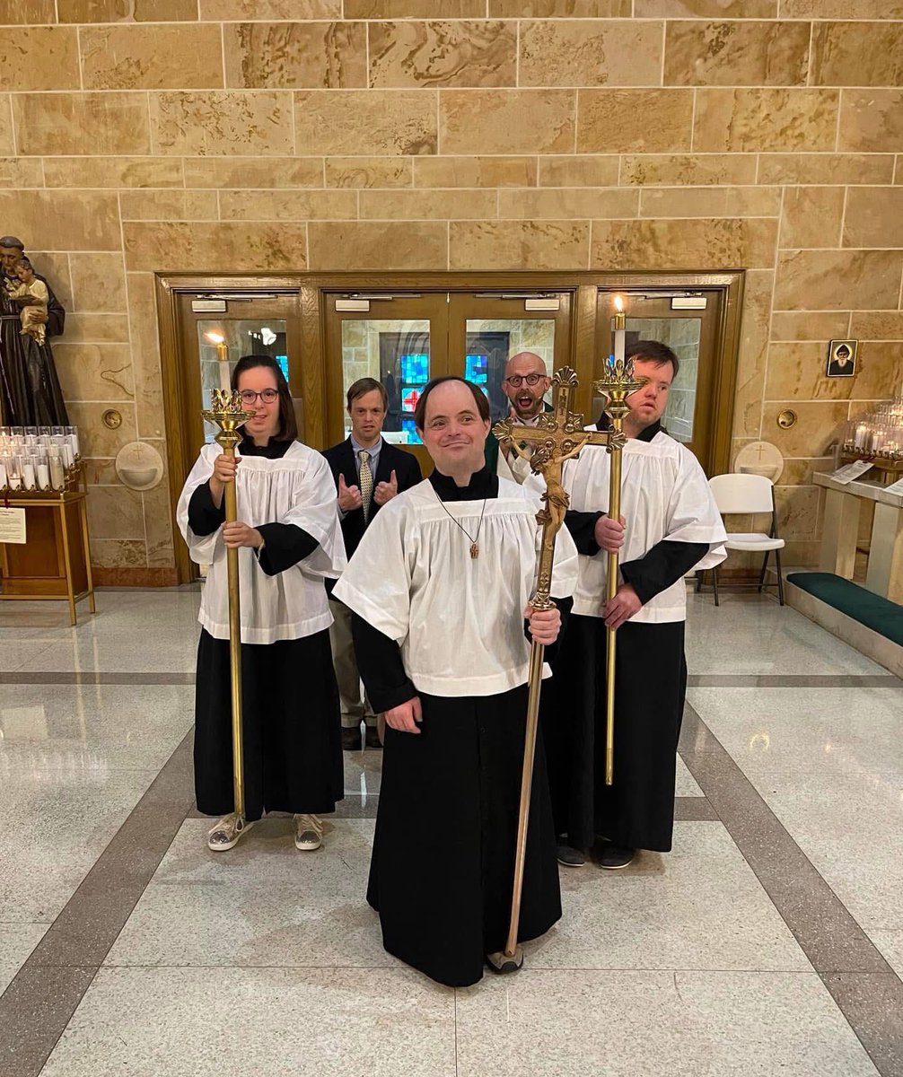 In the United States, there are Catholic churches that organize Masses for people with special needs, where they are given the opportunity to serve as altar servers, readers, and assist in taking up the collection.

Image: St Michael Catholic Church in Memphis
