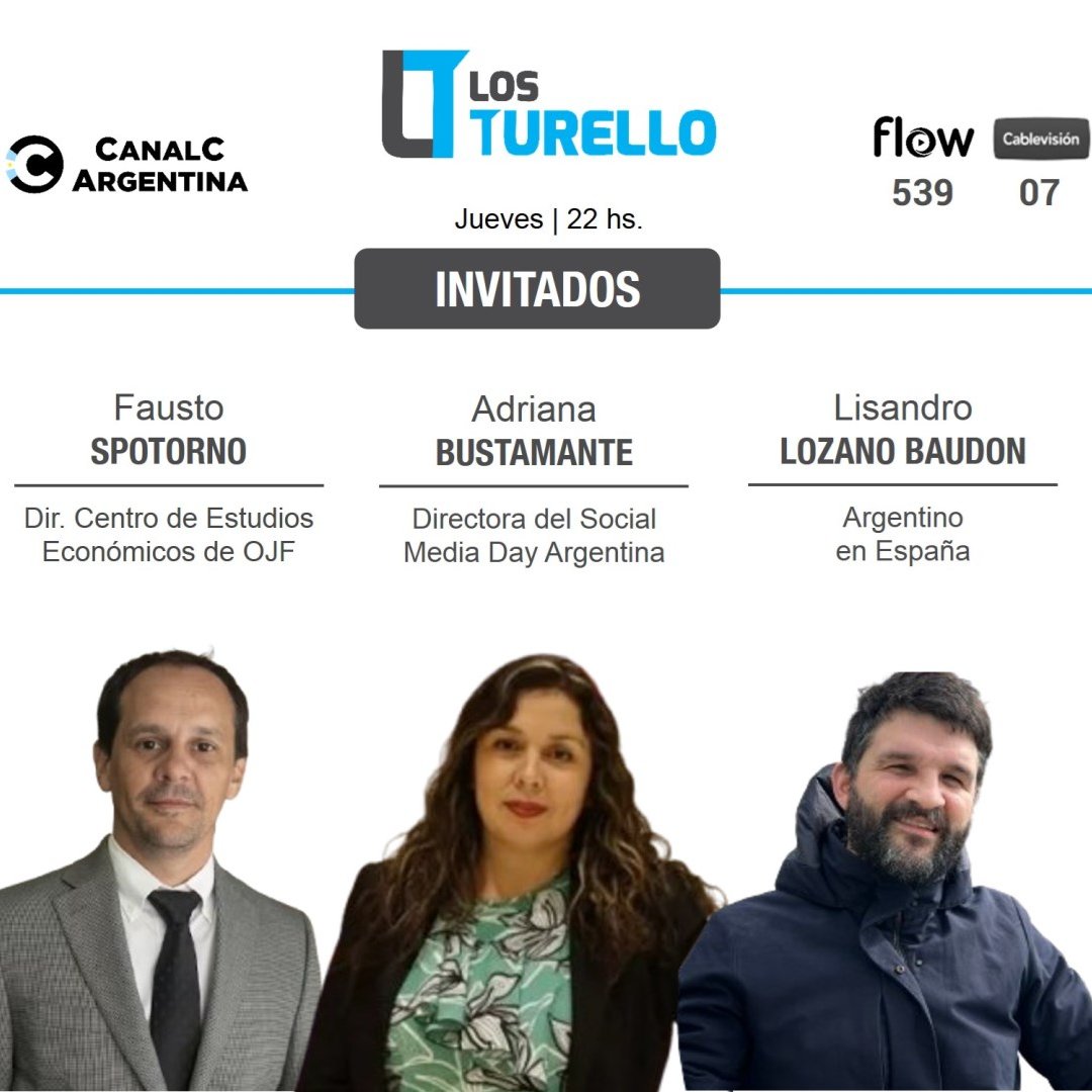 Esta noche, a partir de las 22:
[💵] #Dólar, #FMI, #Economía » <a href="/FSpotorno/">Fausto Spotorno</a> - Dir. Centro de Estudios Económicos de <a href="/OJF_Asociados/">OJF y Asociados</a>-. 
[🤖] #IA, #RedesSociales y #Marketing » <a href="/AdryBustamante/">Adriana Bustamante</a> -Dir. <a href="/SMDayARG/">Social Media Day Argentina</a>-.
[📕] #CiudadaníaEspañola » Lisandro L. Baudón.  
Por <a href="/CanalCCordoba/">Canal C Córdoba</a>.