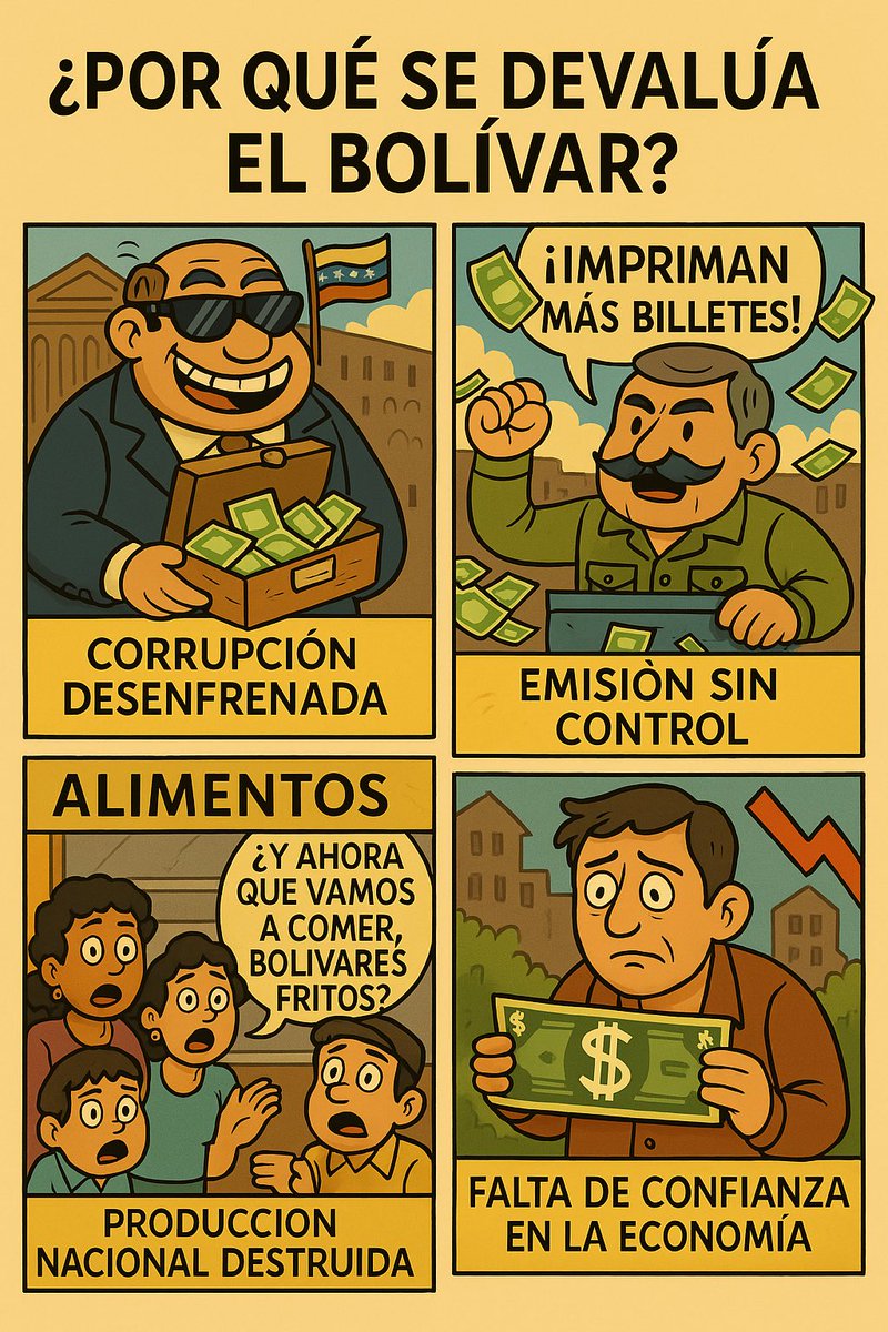¿Por qué se devalúa el Bolívar?

Ilustración hecha con ChatGpt.