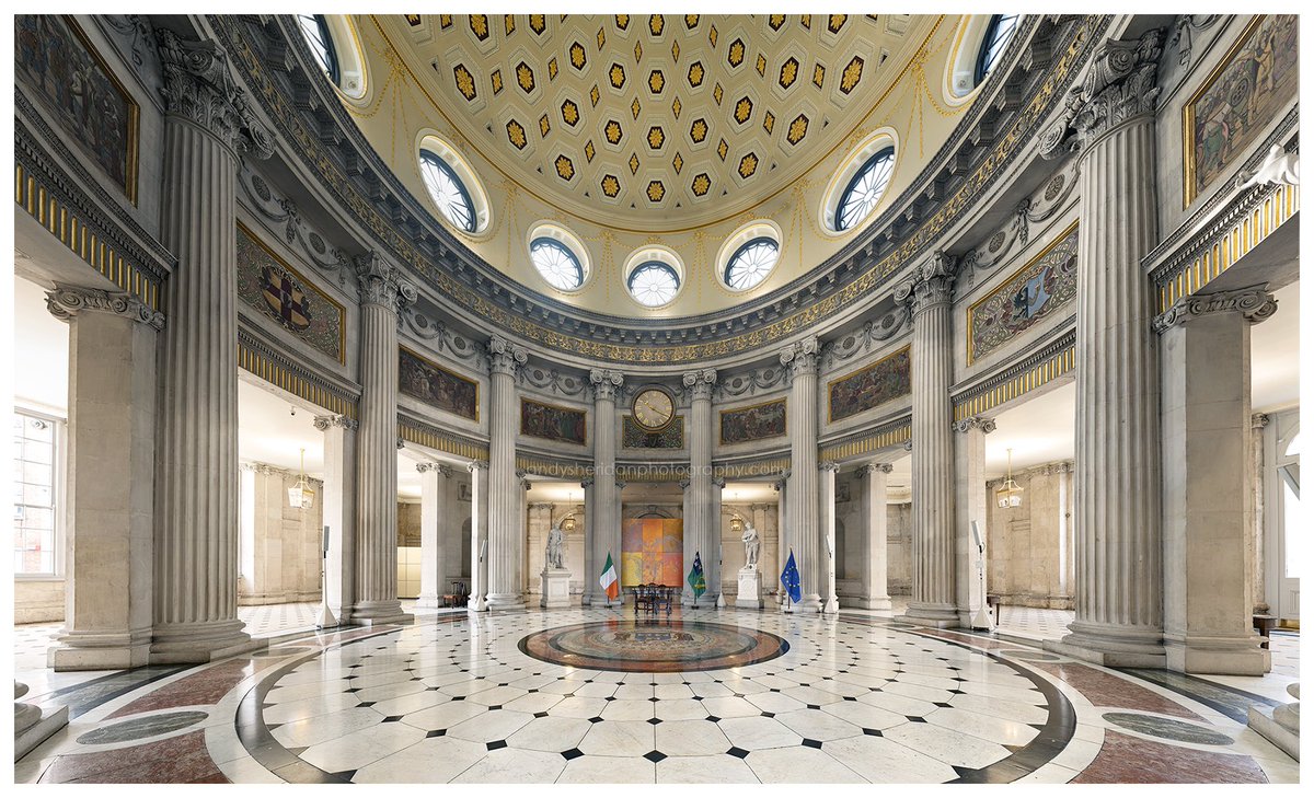 I spent some time in one of my favourite buildings this morning, photographing the beautiful rotunda of City Hall, by Thomas Cooley, 1769-79. Huge thanks to the folks there for facilitating me

This is a panorama comprised of 60 individual photos

#Dublin #Ireland #Polychromatic