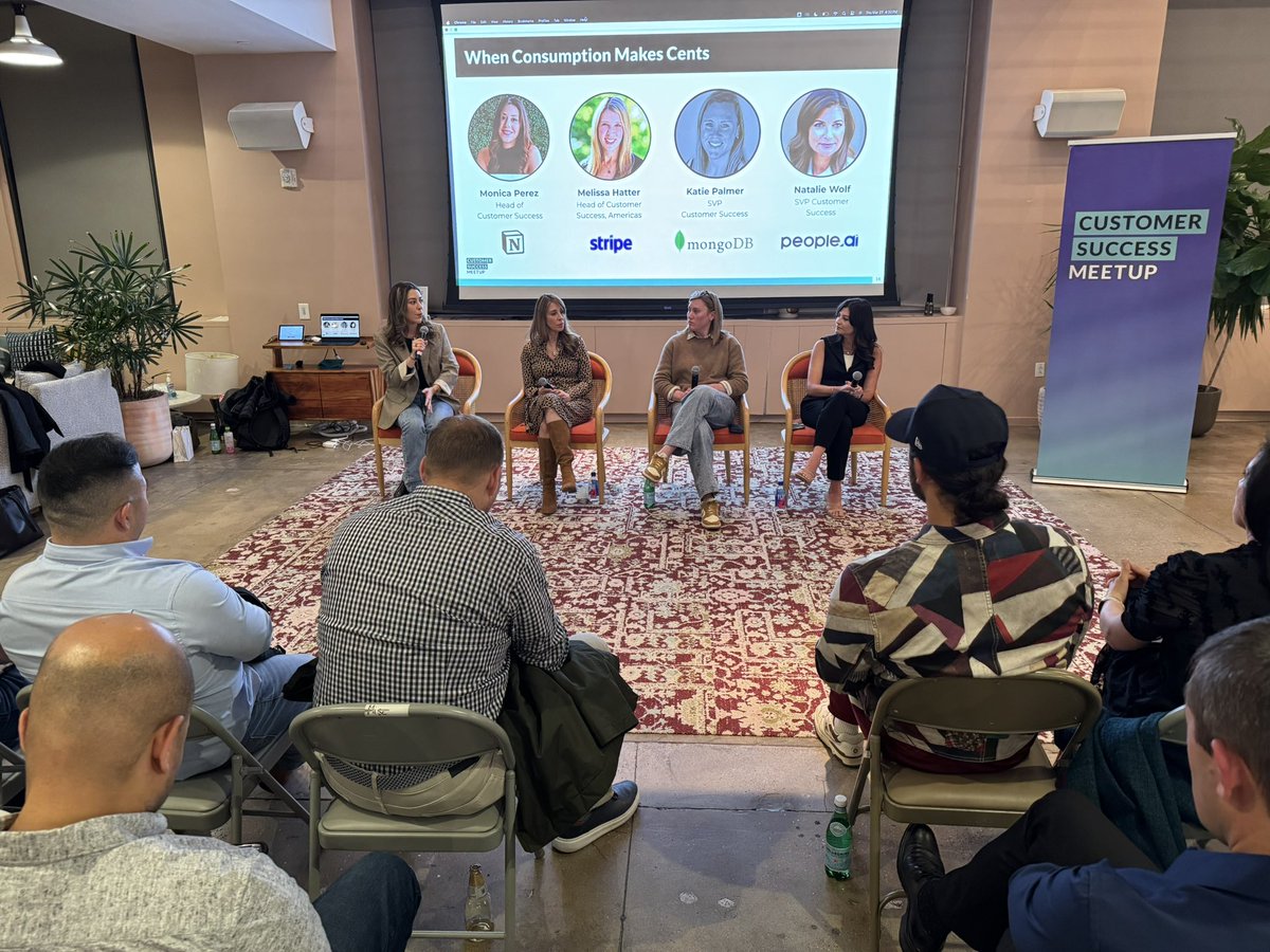 JohnGleeson10's tweet image. Another amazing Customer Success Meetup tonight with our friends @mondaydotcom!
We talked consumption pricing with amazing CS leaders from Stripe, MongoDB and PeopleAI.