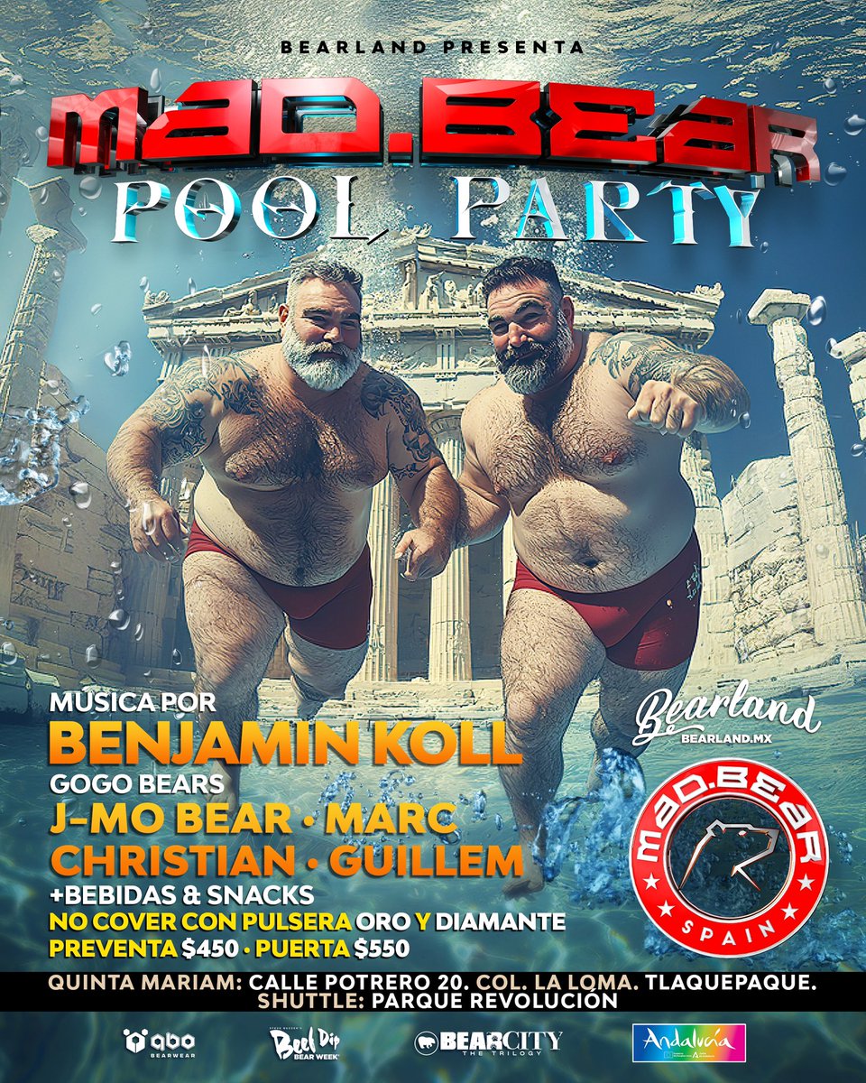 Ya tienes tu pase para la <a href="/madbear_spain/">MadBear</a> Pool Party? Recuerda que puedes comprar tu boleto aparte y también viene incluido en los brazaletes diamante 💎 y oro 🏆 de BEARLAND! 

Obtén tus accesos ya!
bearland.mx/eventos/
