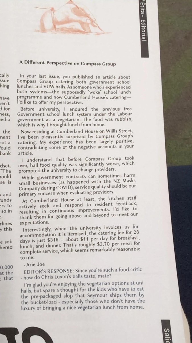 The response from an editor of VUW’s student association magazine to an editorial from a student who dares challenge their narrative. <a href="/salientmagazine/">SALIENT</a>, do better. You’re funded by students (without their consent) - at least treat them right even if they have a differing view.