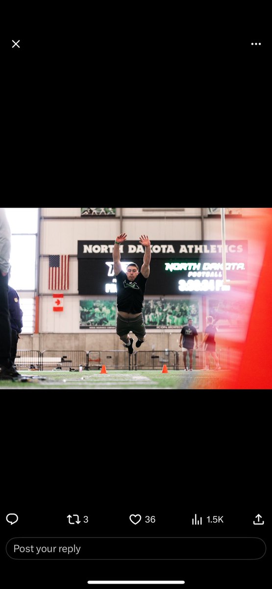 After an unbelievable career with numerous accomplishments including being the 6th leading tackler in UND history and being chosen as a team captain, Wyatt Pedigo continues to chase his dreams at UND’s pro day.  Cardinal Proud