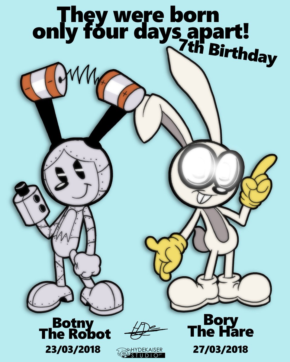 HydeKaiser's tweet photo. 🎉 Botny and Bory both celebrate their 7th birthday this year! 🎂
(Post a bit late again)
⚙️ Botny's creator : @thibpop
🤓 Bory's creator : @natshanweayor
#bunnytherabbit #bunny #cartoon #dessin #drawing #art #artwork #sketch #botny #botnytherobot #bory #borythehare https://t.co/KH2Uo4pKrB