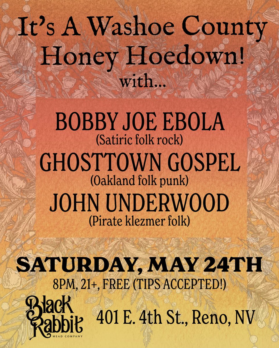 Step into your chuckle-diapers and cinch them tight, we're coming to RENO NV!
Saturday May 24 at Black Rabbit Mead
with
<a href="/GhostTownGospel/">Ghost Town Gospel</a> (Oakland)
John Underwood (Reno)
FREE/8pm/21+

Bring a few bucks for the tip jar and merch table! See ya there!