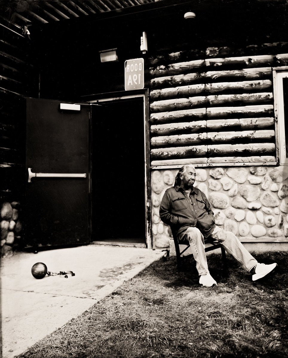 "Clemency" with Leonard Peltier (Wind Chases the Sun), Chippewa / Lakota photographed for the first time in the historic wet plate collodion process of silver on black glass for the series "Northern Plains Native Americans: A Modern Wet Plate Perspective".