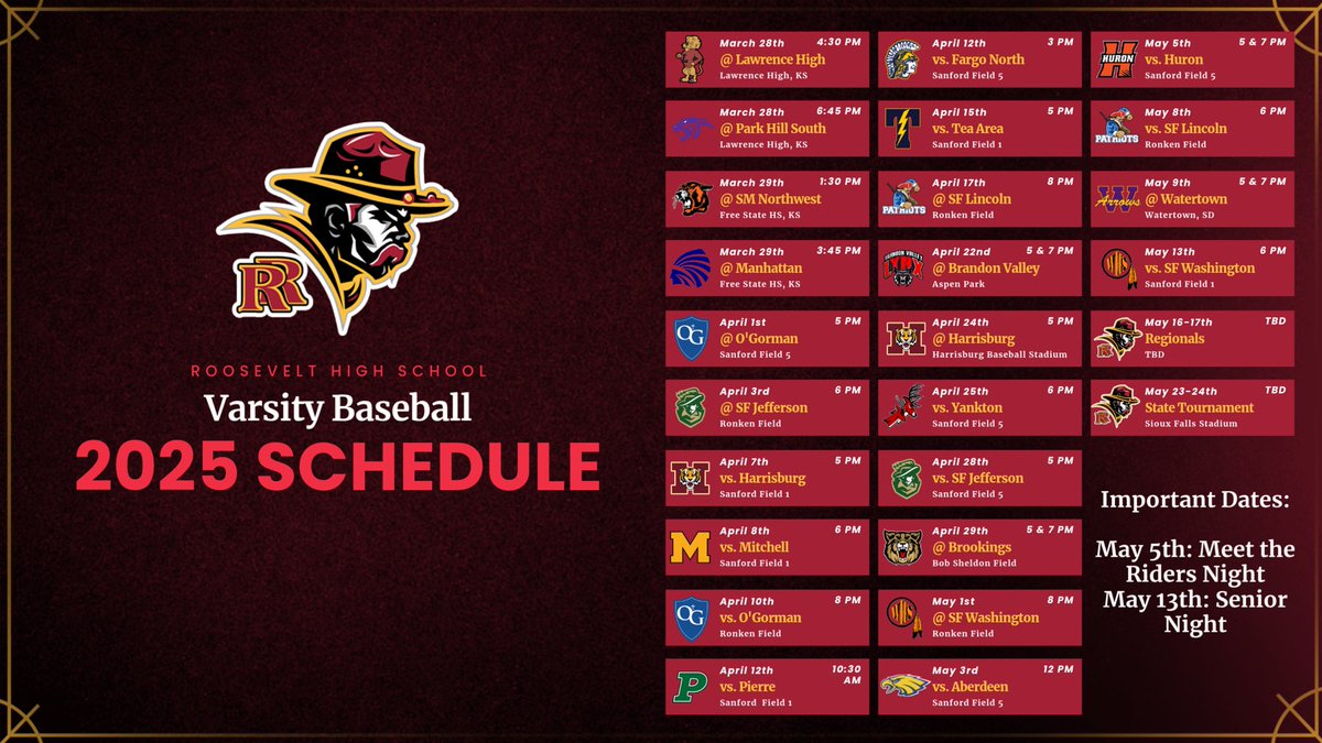 We open our season tomorrow down in Lawrence against some good teams! Here’s a look at our 2025 schedule, see you at the ballpark!