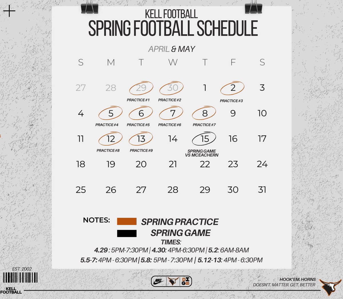 Kell HS Recruiting (@kellhsrecruits) on Twitter photo ๐จUpdated <a href="/Kell_Football/">Kell HS Football</a> Spring Schedule ๐จ
Times:
4/29: 5pm-7:30pm
4/30: 4pm-6:30pm
5/2: 6am-8am
5/5-7: 4pm-6:30pm
5/8: 5pm-7:30pm
5/12-13: 4pm-6:30pm
5/15: SPRING GAME at THE YARD
#ComeToTheYard๐ค๐ฅ ๐จUpdated <a href="/Kell_Football/">Kell HS Football</a> Spring Schedule ๐จ
Times:
4/29: 5pm-7:30pm
4/30: 4pm-6:30pm
5/2: 6am-8am
5/5-7: 4pm-6:30pm
5/8: 5pm-7:30pm
5/12-13: 4pm-6:30pm
5/15: SPRING GAME at THE YARD
#ComeToTheYard๐ค๐ฅ