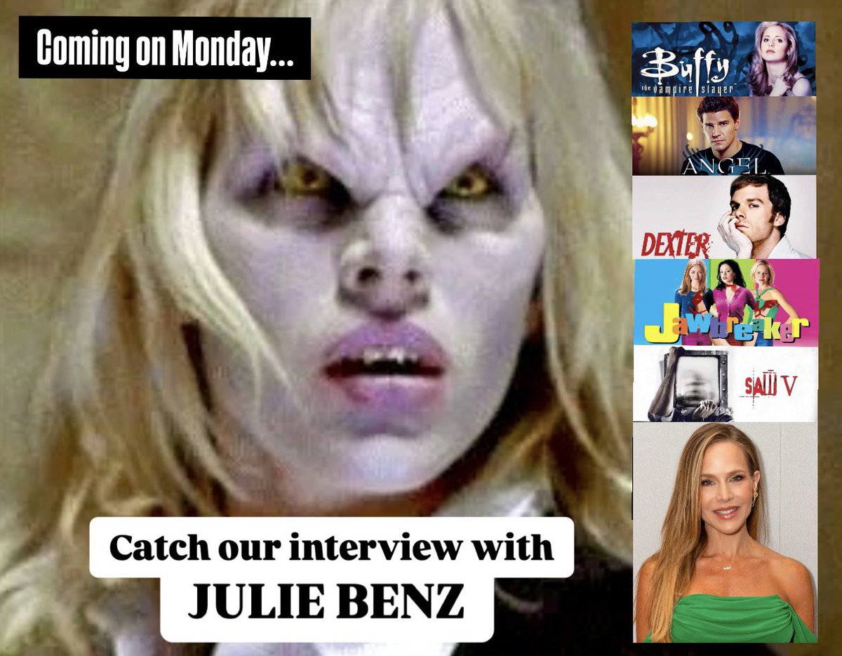 Two words… JULIE BENZ! 🤩

If you’re a fan of Buffy the Vampire Slayer, Angel, Dexter, Jawbreaker, or Saw V, then you’re gonna love our next interview — because she appeared in ALL of them! 🤯

Tune in Monday to watch our interview with the incomparable JULIE BENZ. 🌟

Subscribe