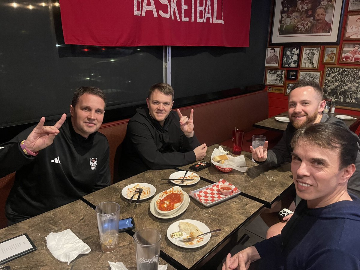 Will Wade sighting at Amedeo’s!  First of what we know will be many MANY visits. Thanks, Coach, for coming. #GoPack.
