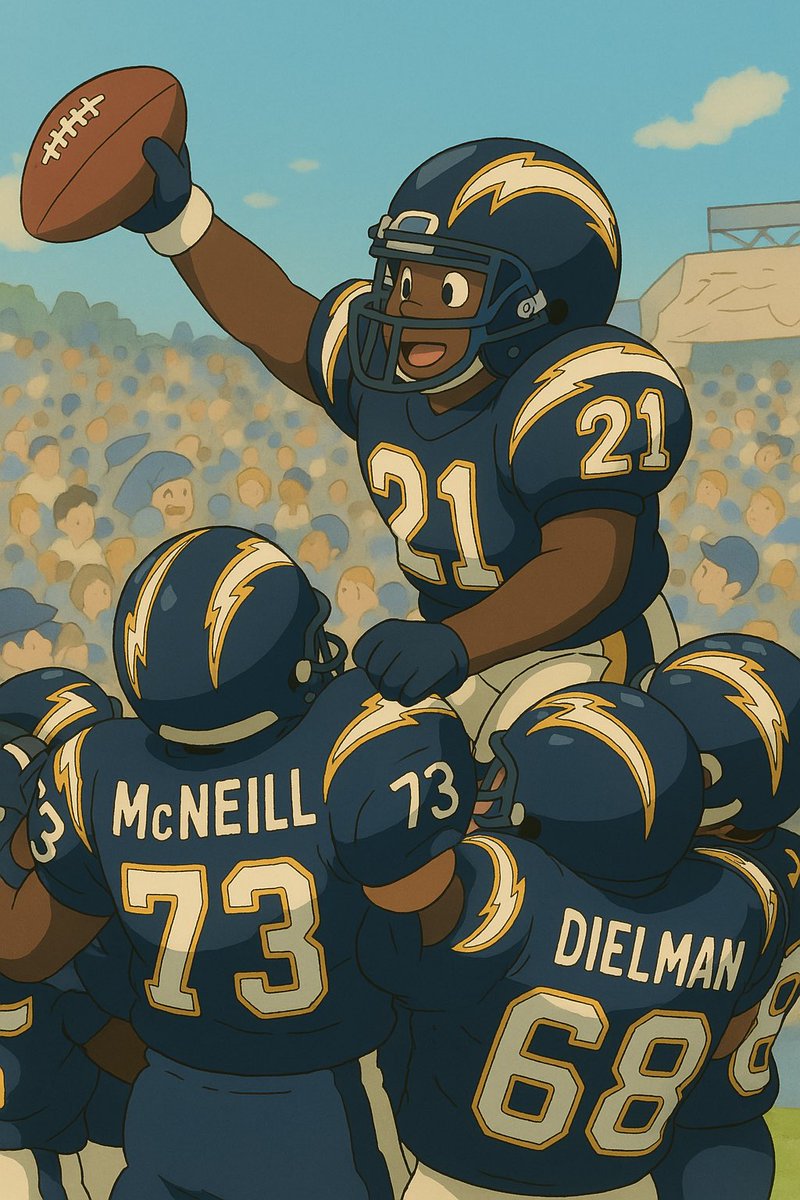 Iconic Chargers Photos in Studio Ghibli Art Style. 

A thread 🧵: