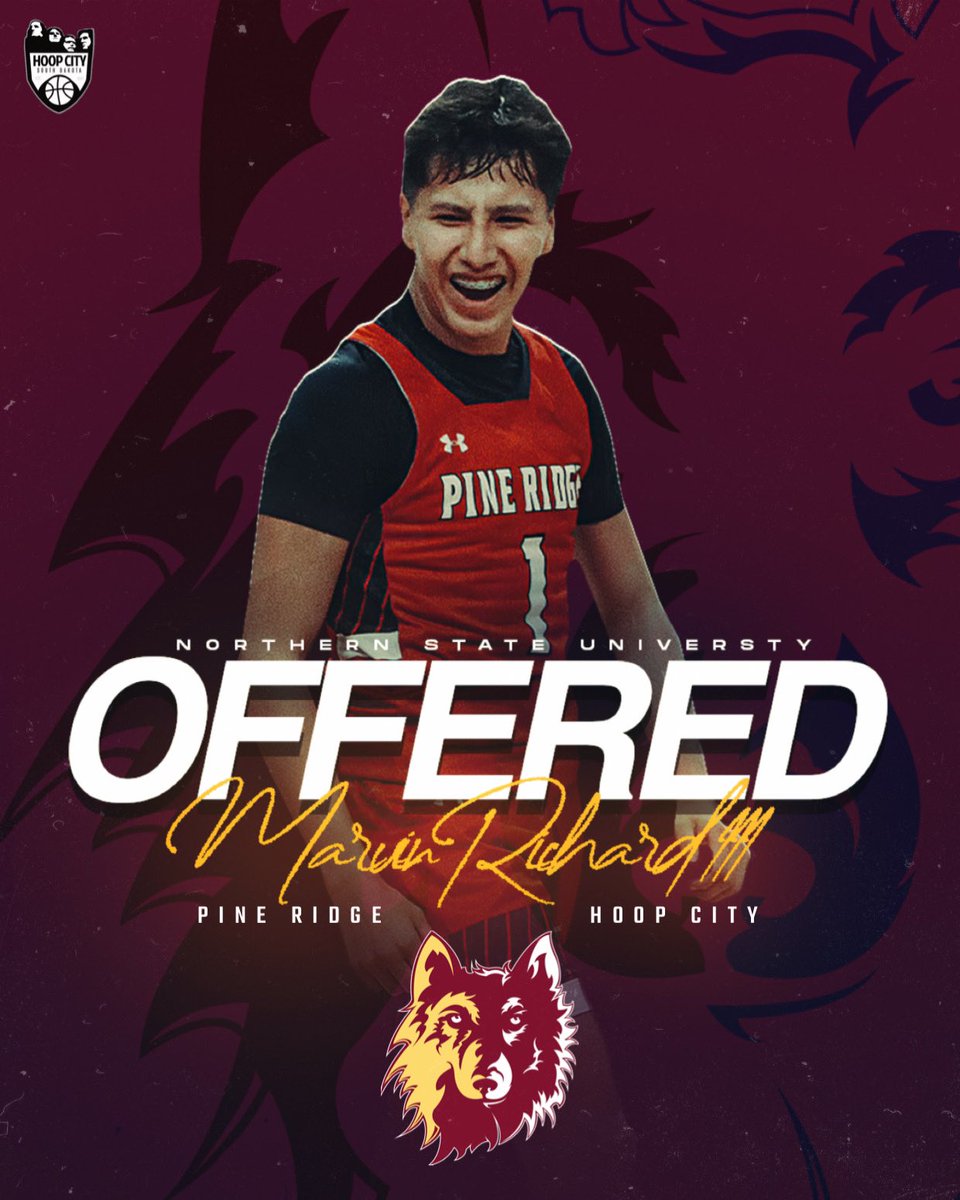 i’m excited to announce an offical offer from Northern State University! Big thanks to Coach Wilber for the incredible opportunity to play for such an historic program rich in history. Thanks to my family, Tate &amp; the Hoop City family . #GoWolves?