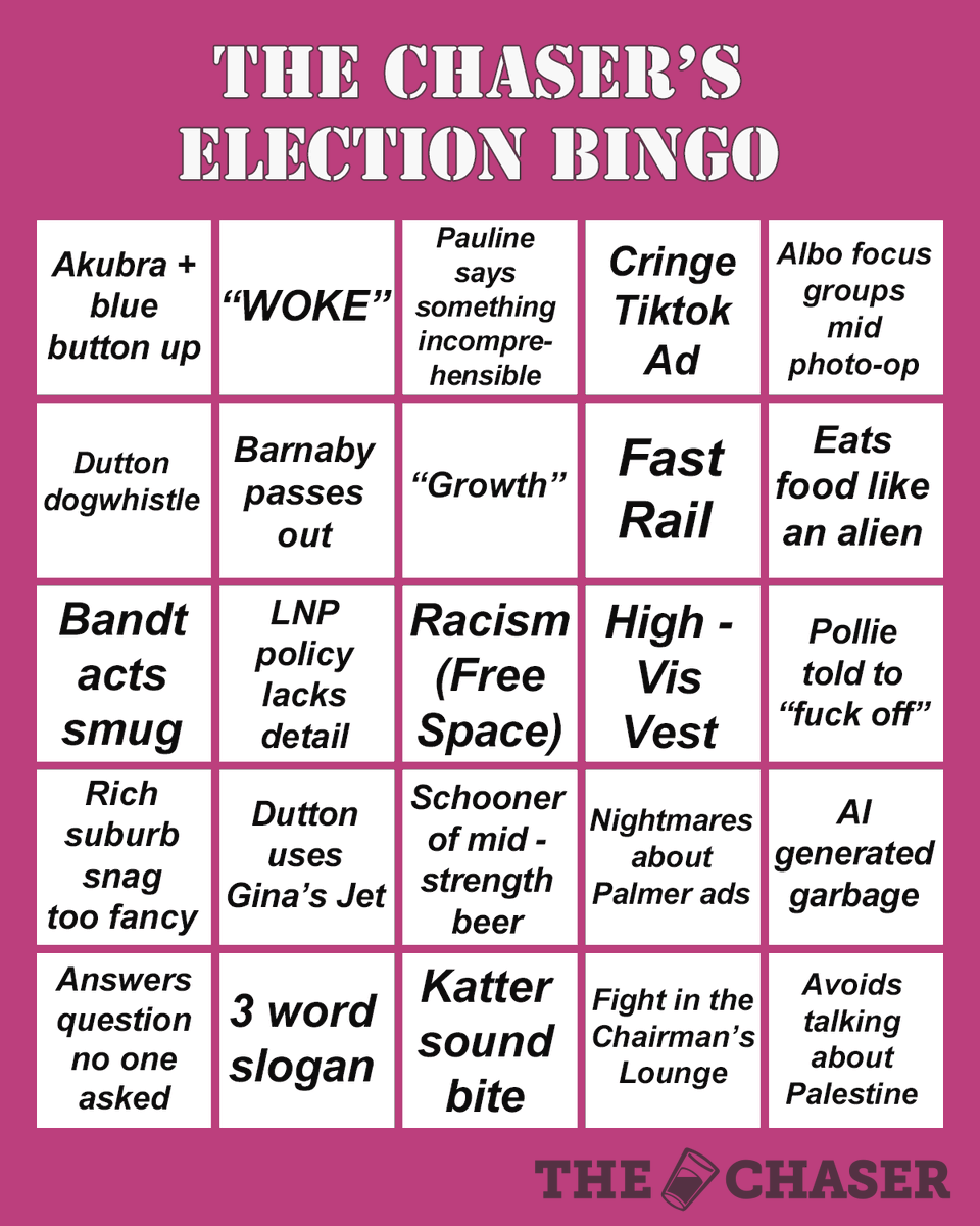 chaser's tweet photo. The election is on, so grab your bingo board and start playing along https://t.co/4HAlNmbzjm