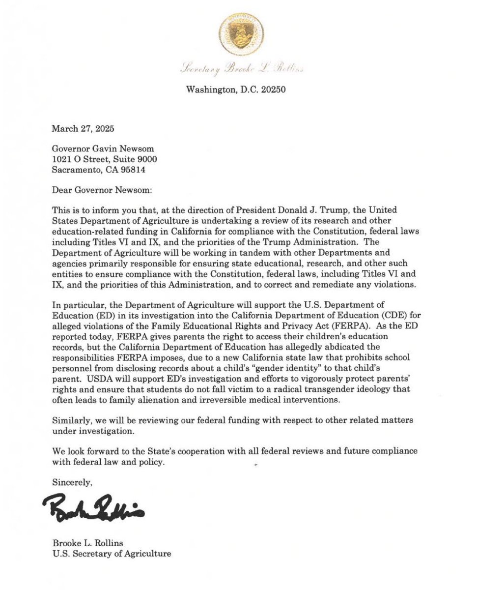 President Trump and our team will not stand idly by while <a href="/CAgovernor/">Governor Gavin Newsom</a> continues to implement woke ideology &amp; violate parental rights.

On November 5th, the American people spoke — we will continue to execute on their mandate and <a href="/POTUS/">President Donald J. Trump</a> promise to return America to her people!🇺🇸