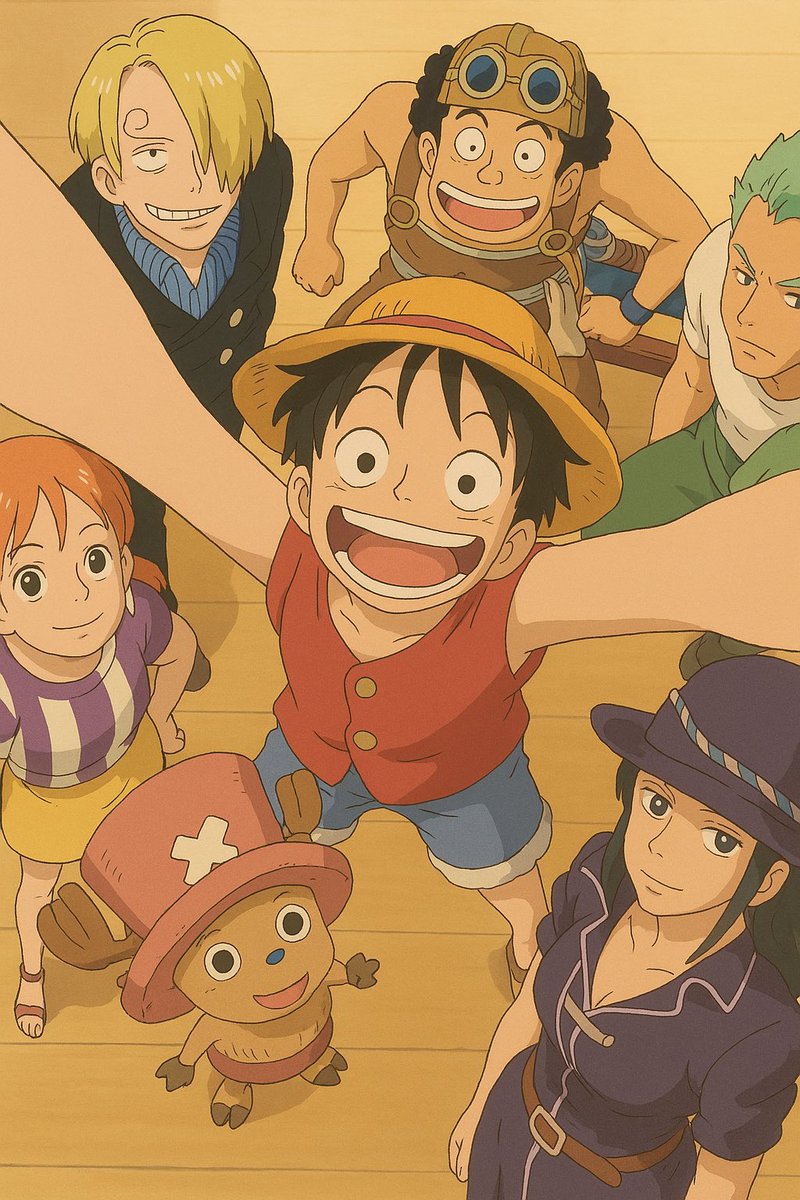 onepiecedaiIys's tweet image. Straw Hat Crew in Ghibli style 😍