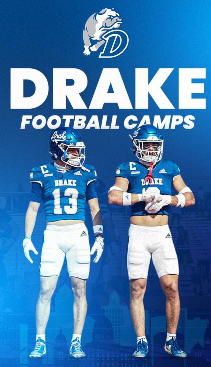 Thank you to <a href="/Coach_VasquezAJ/">A.J. Vasquez</a> for the camp invite. <a href="/DrakeBulldogsFB/">Drake Football</a>