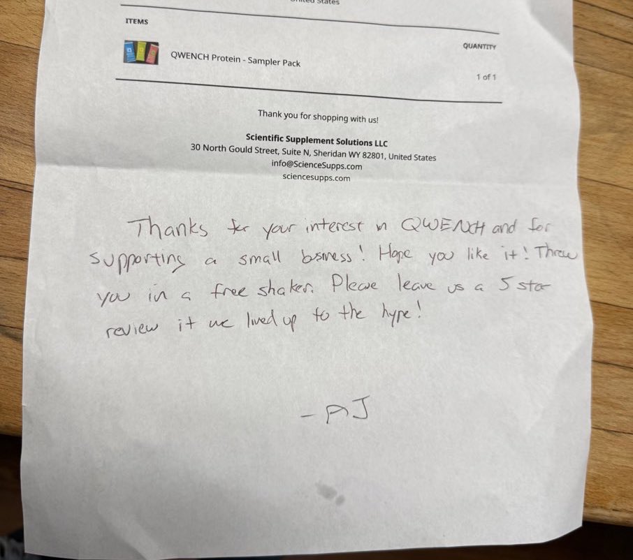 Ordered some protein after this company popped up on my algo. 

Can you believe the dude sent a handwritten note along with a free shaker on a $7 sample pack? 

Doesn’t hurt that the product is excellent. Tasty. Smooth. No chalk. No grit. No upset stomach. Individual sachets with
