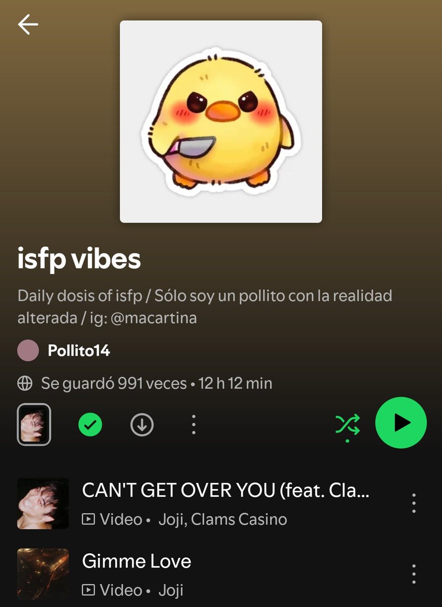 PolethRusher's tweet photo. esta playlist de aquí antes se llamaba "infp vibes" y era lo mejor, pasé meses sin escucharla y hoy que la busqué me di cuenta que ya no es infp...
entiendo que las personas cambiamos pero no era más fácil hacerte una nueva playlist en vez de cambiar esta?😭 https://t.co/goTj36REeB
