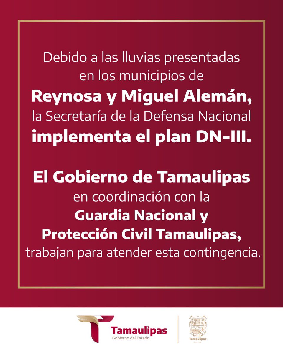 El Gobierno del Estado de Tamaulipas en coordinación con la Guardia Nacional y Protección Civil Tamaulipas, trabajan para atender la contingencia.