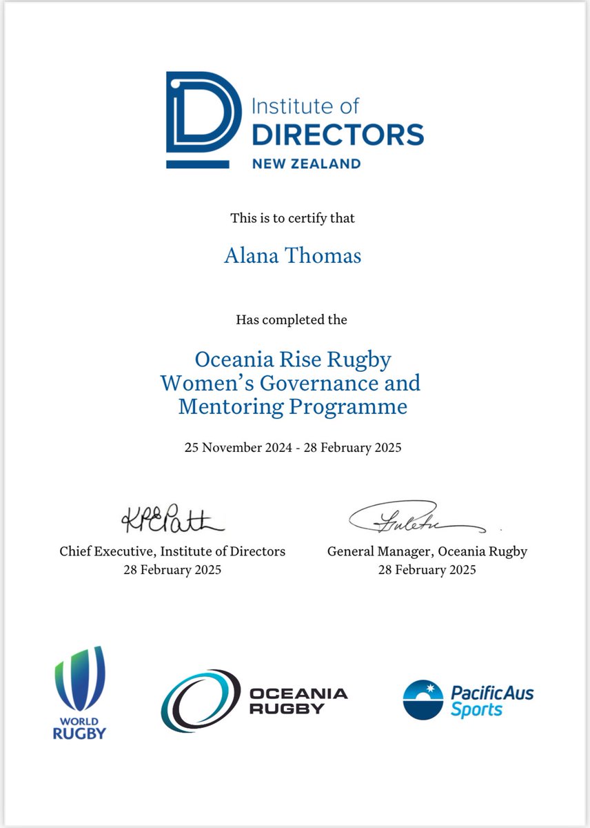 Alana Thomas (@alanathomas7) on Twitter photo Vinaka vakalevu to <a href="/oceaniarugby/">Oceania Rugby</a> for the opportunity to be a part of the Rise Rugby Women's Governance & Mentoring Programme for 2025.
Having Diane Hallifax as my mentor has been invaluable, especially during challenging moments. Vinaka vakalevu to <a href="/oceaniarugby/">Oceania Rugby</a> for the opportunity to be a part of the Rise Rugby Women's Governance & Mentoring Programme for 2025.
Having Diane Hallifax as my mentor has been invaluable, especially during challenging moments.