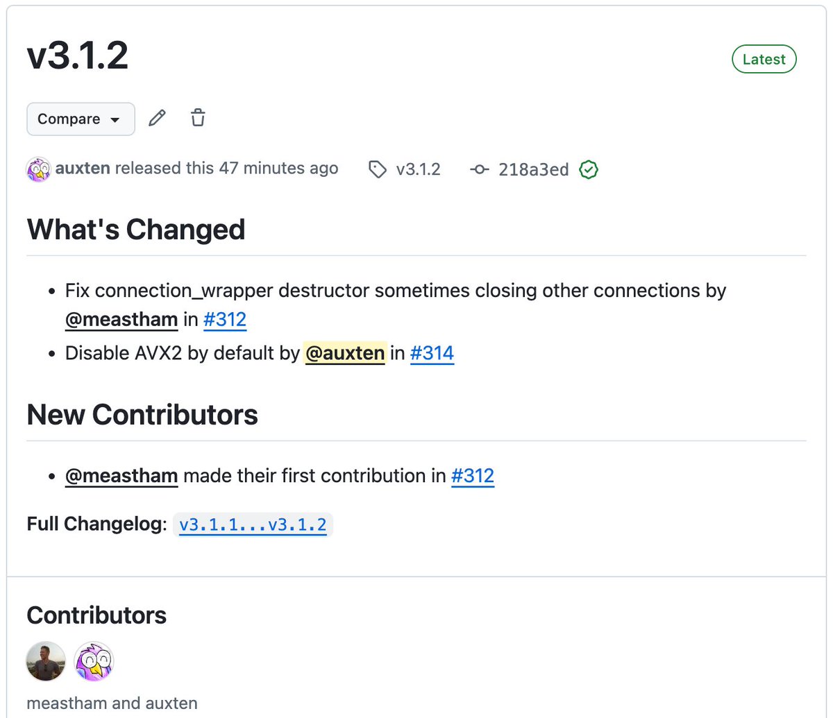 chdb (@chdb_io) on Twitter photo chDB v3.1.2 has arrived with improved hardware compatibility.
Additionally, we're excited to welcome our new contributor, <a href="/mikeeastham/">Michael Eastham</a>. ๐๐ chDB v3.1.2 has arrived with improved hardware compatibility.
Additionally, we're excited to welcome our new contributor, <a href="/mikeeastham/">Michael Eastham</a>. ๐๐