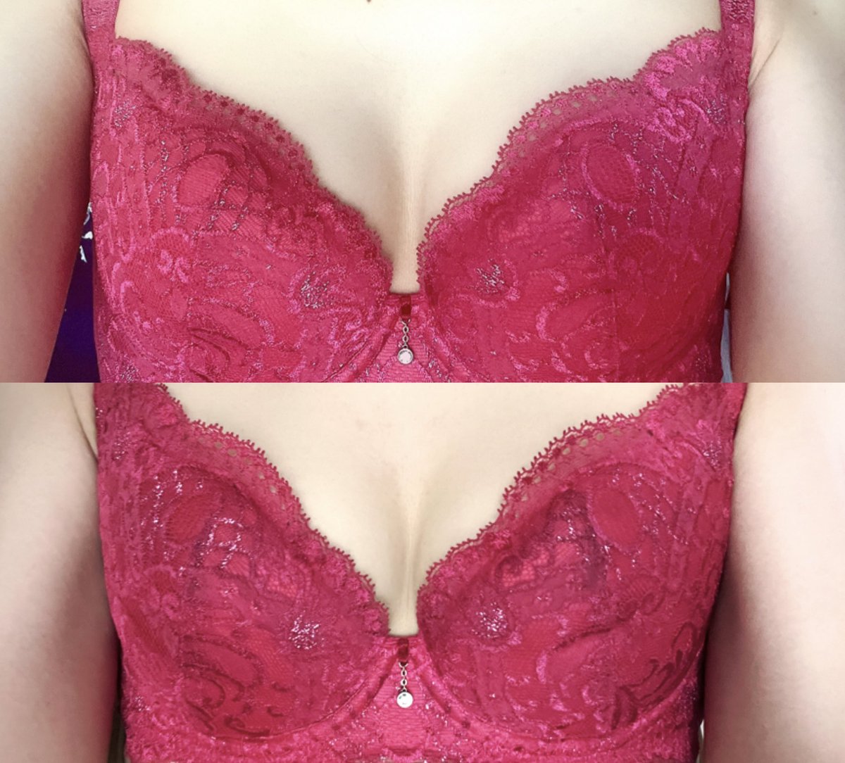 D65→E65にしてから初めての比較画像です(正面から光)

↑3/21 ↓3/28

微かに谷間が寄った！マッサージしててカップ埋まってきた感じもするし着実にまた結果が出てきてる

新調してから感じてた隙間が埋まってきてる

※因みに比較画像する時はパッド等は変えてません。常に同じ条件で撮ってます