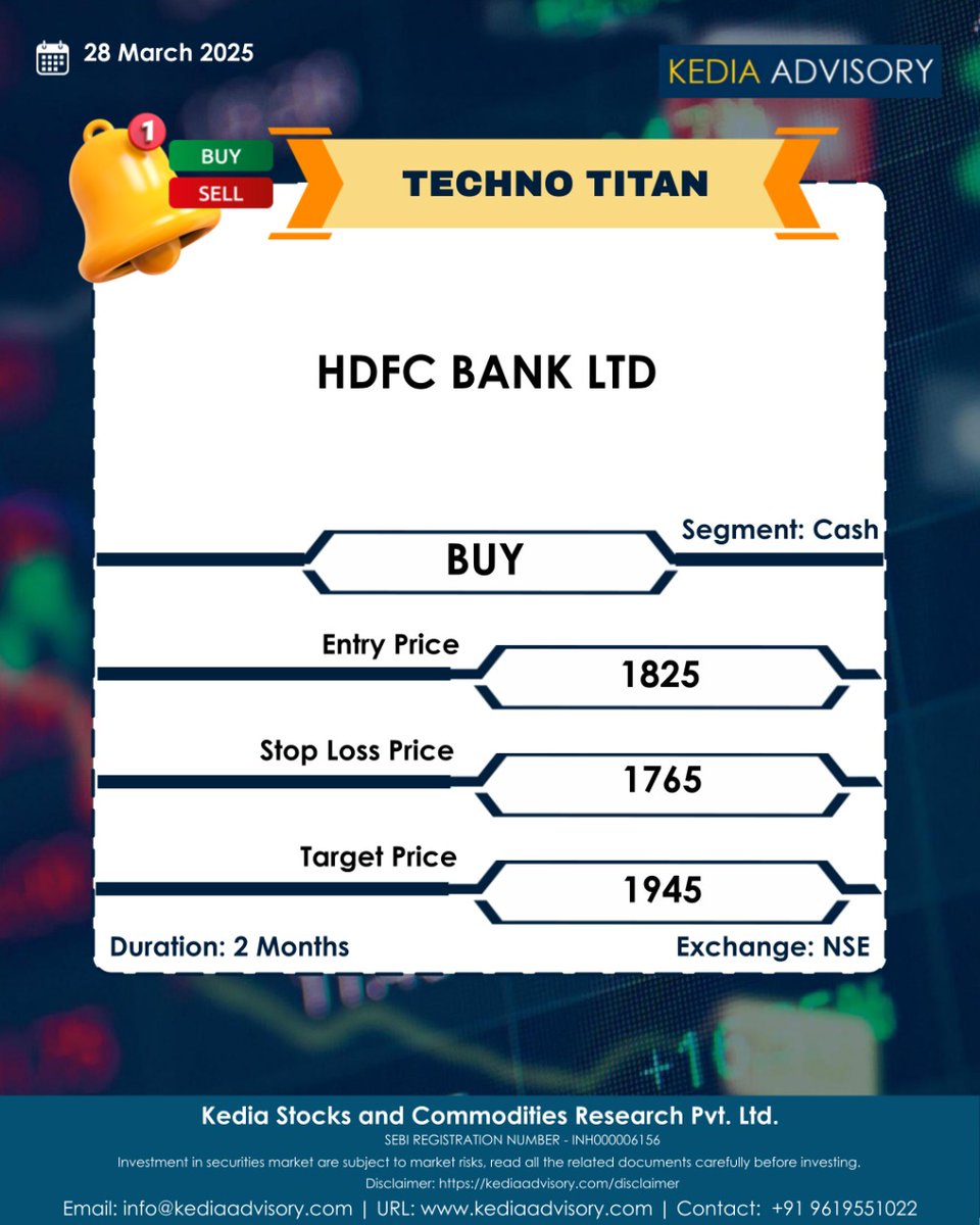 kediaadvisory's tweet photo. HDFC Bank Ltd. is set for a strategic move and we've identified an expert backed trading setup to help you maximize your gains!  

Connect with Kedia Advisory today to trade smarter.

#HDFCBank #SmartInvesting #StockMarketIndia #CommodityMarket #EquityMarket #CommodityMarketKedia https://t.co/8jUjxPxTEk