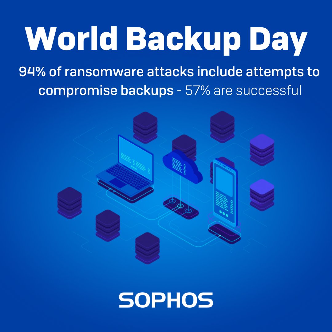 Sophos's tweet image. This #WorldBackupDay, protect more than just your data — secure your backups too 🌎 

Cybercriminals are relentless, but with the right strategy, your data and future remain protected. 

#WorldBackupDay #Cyberattack #DataProtection #DataSecurity #CyberThreat