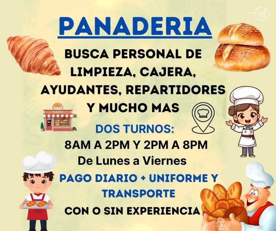 Se Busca personal para PANADERÍA, URGENTE!!!,  mayor información: 
👉 cutt.ly/Drp7znCr