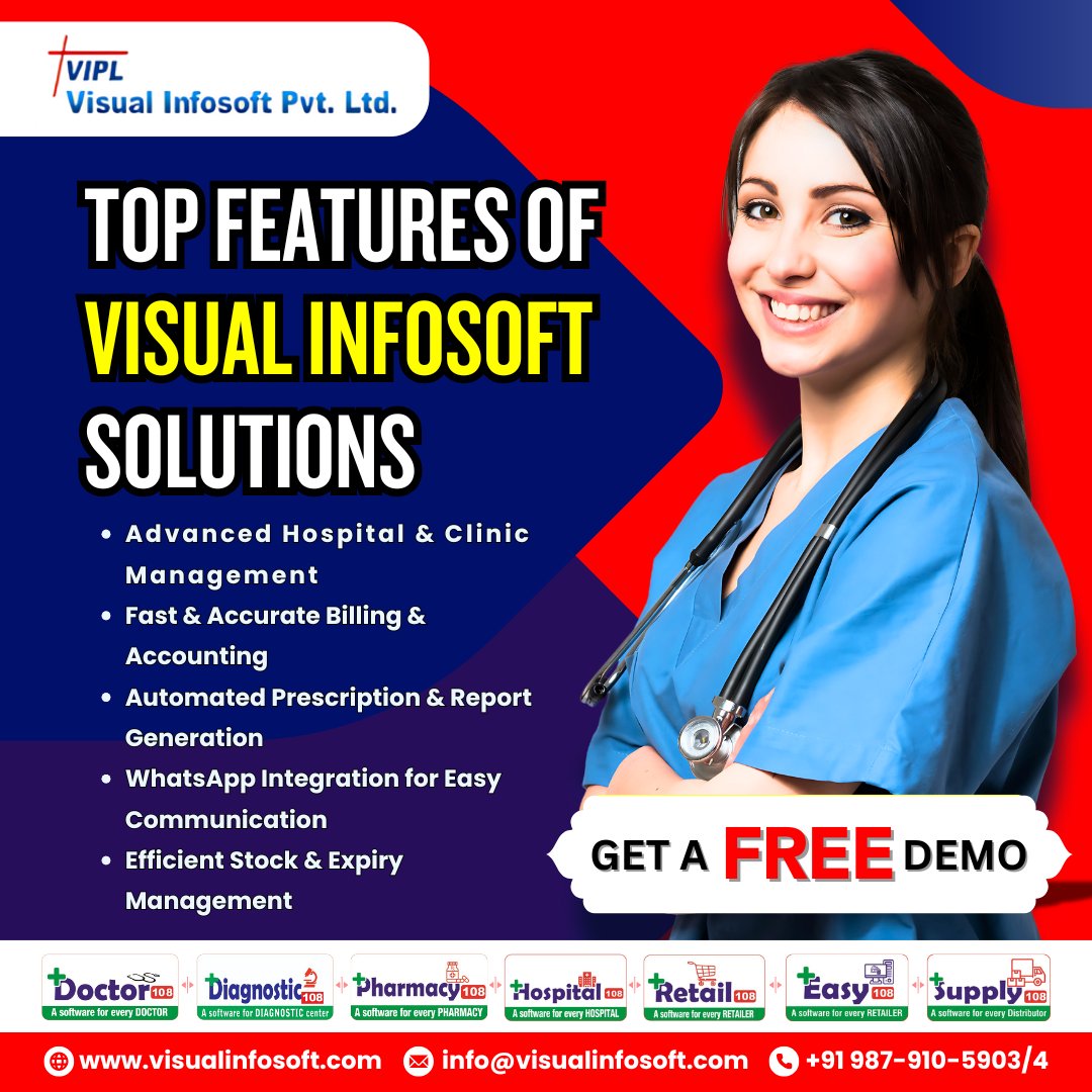 visual_infosoft's tweet image. 🚀 𝐌𝐚𝐧𝐚𝐠𝐞 𝐡𝐨𝐬𝐩𝐢𝐭𝐚𝐥𝐬 &amp;amp; 𝐜𝐥𝐢𝐧𝐢𝐜𝐬 𝐰𝐢𝐭𝐡 𝐞𝐚𝐬𝐞!

✅ Fast billing, reports &amp;amp; stock management
✅ WhatsApp integration for easy communication

 Get a FREE demo! Call: +91 987-910-5903/4

#HealthcareSoftware #ClinicManagement #FreeDemo