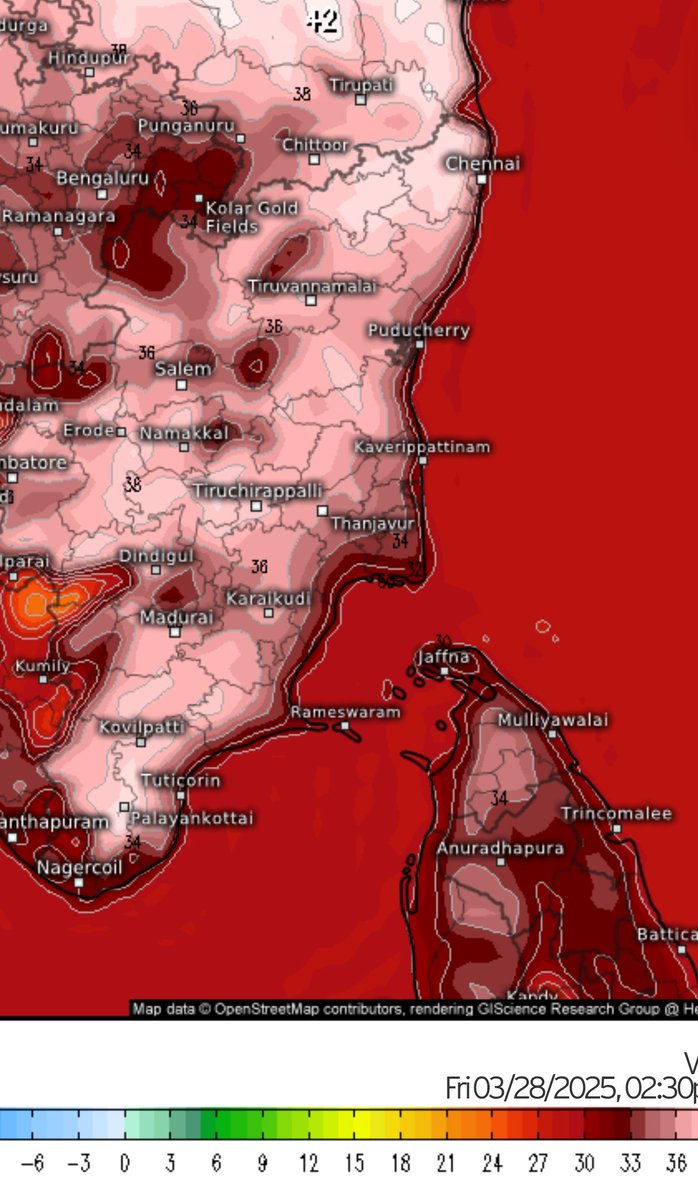 SAMARTHMBANSAL1's tweet photo. While yesterday was a very warm day for #Chennai with suburbs seeing temps of 37/38c, today might be even hotter where isolated parts of interior #TamilNadu may record 41/42c and parts of #Chennai suburbs may even record max temps going upto 39/40c !!🌡️🔥
#ChennaiSummer #TNSummer https://t.co/Uxg6BXBTXz