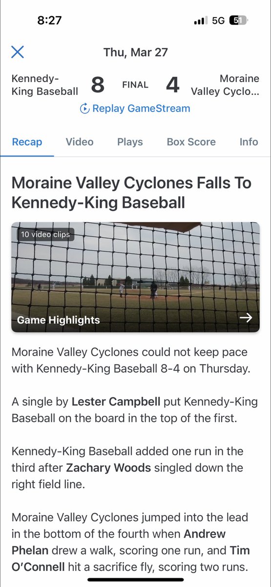 First W since the resurgence of Baseball at Kennedy-King